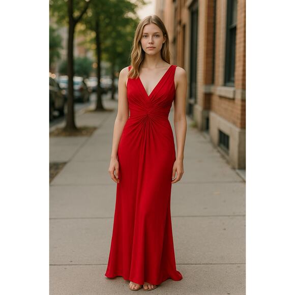 MAC DUGGAL Dress Size 2 Evening Gown NEW Red Twist Front Ruched Top Sleeveless - Picture 1 of 7